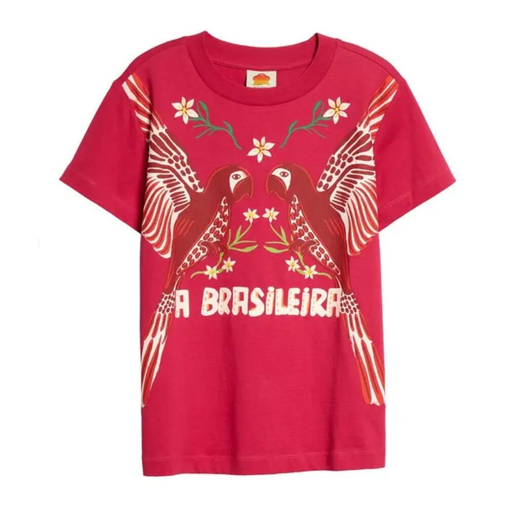 Farm Rio S Hot Pink Parrot Graphic Tee